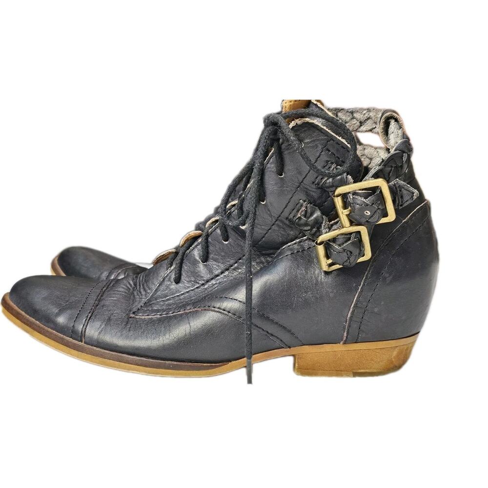 Latigo Abi braided leather ankle strap boot Womens 8 Black Shoes
